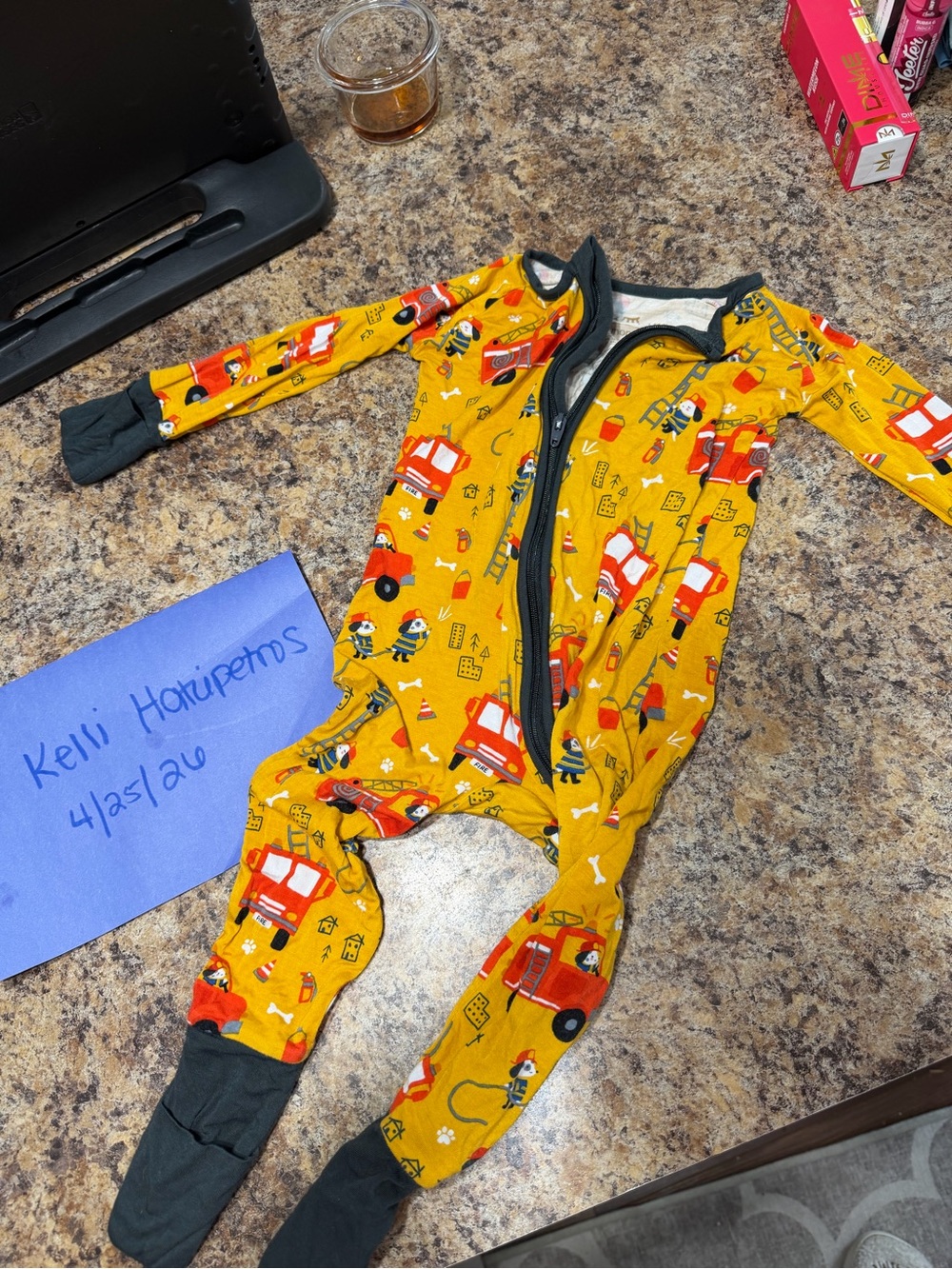 Little Sleepies Yellow Firepups Print  Pajamas with Dark Trim